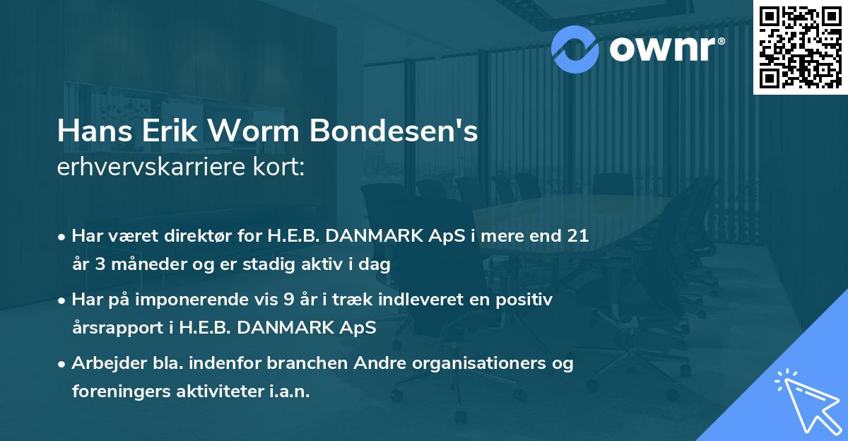 Hans Erik Worm Bondesen's erhvervskarriere kort