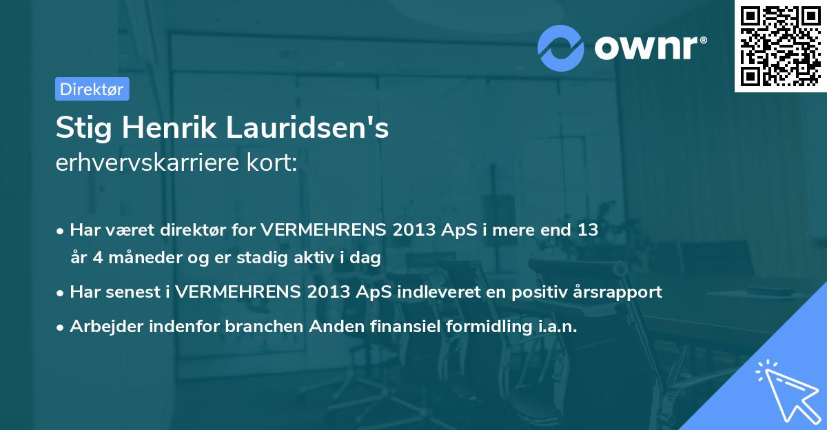 Stig Henrik Lauridsen's erhvervskarriere kort