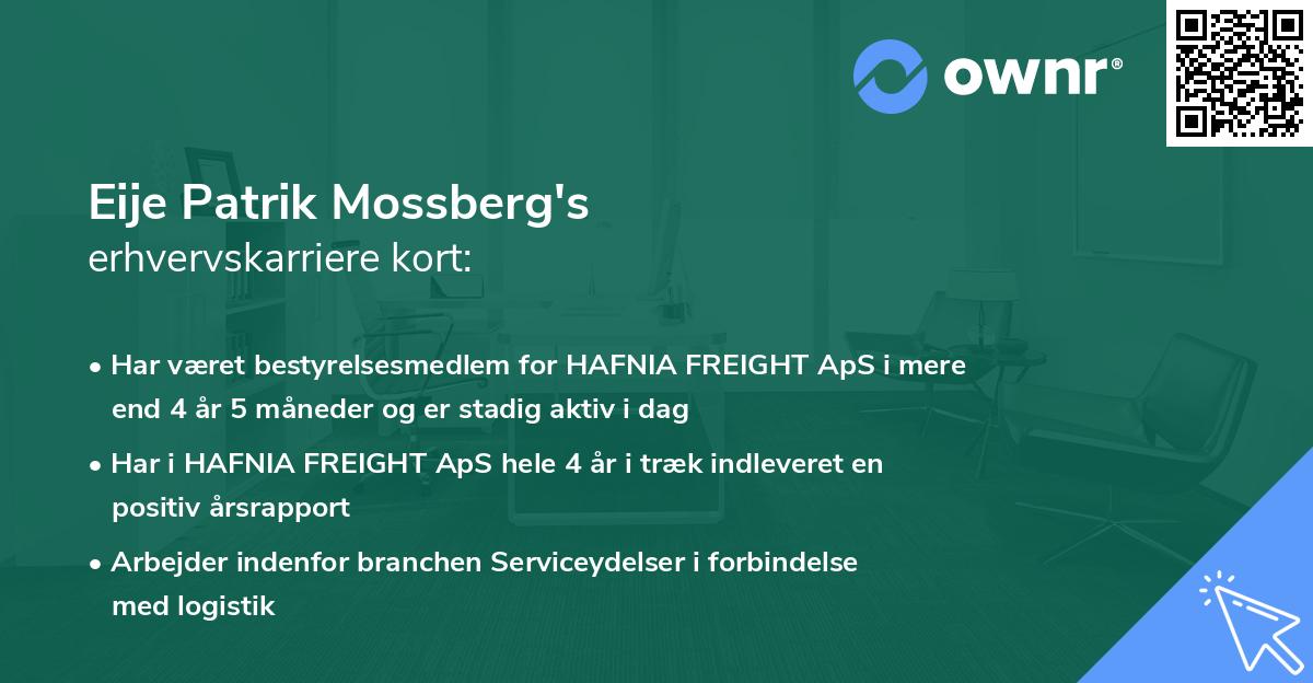 Eije Patrik Mossberg's erhvervskarriere kort
