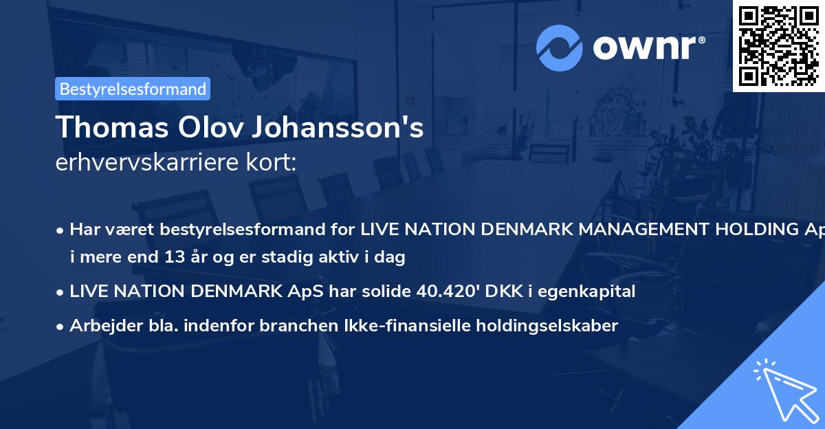 Thomas Olov Johansson's erhvervskarriere kort