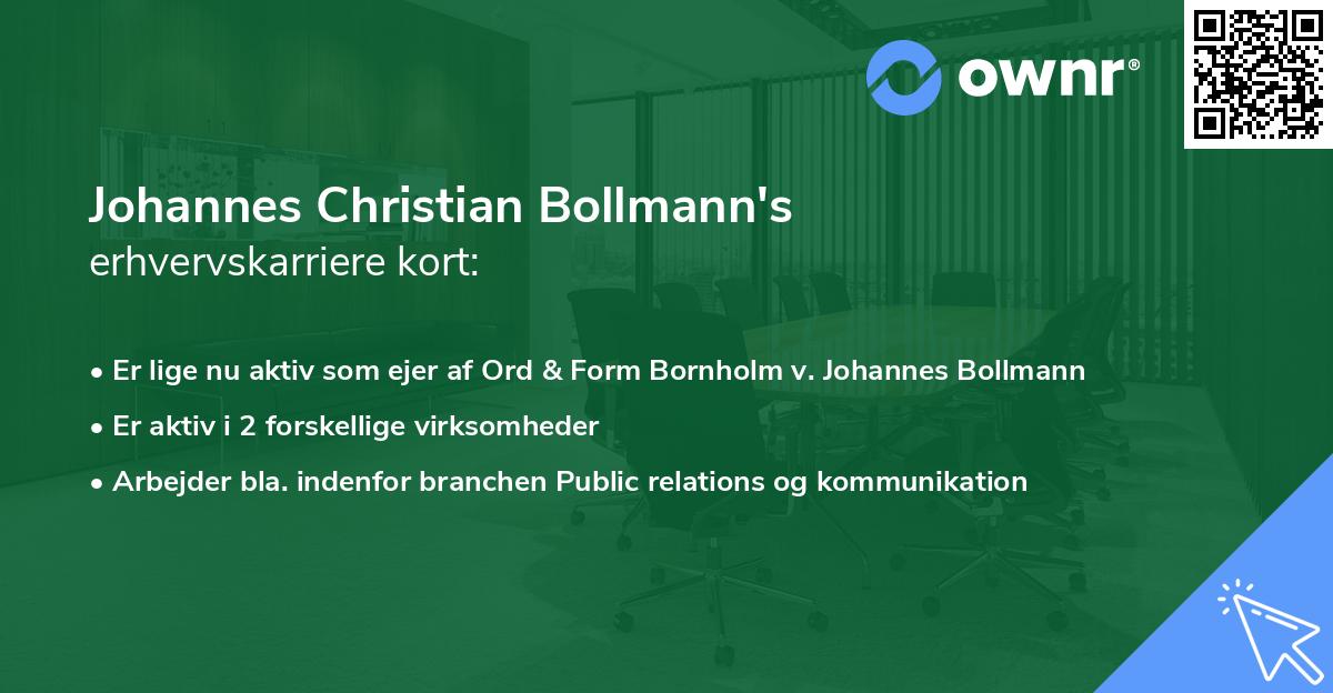 Johannes Christian Bollmann's erhvervskarriere kort