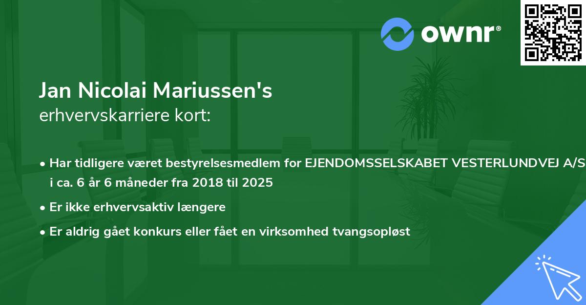 Jan Nicolai Mariussen's erhvervskarriere kort