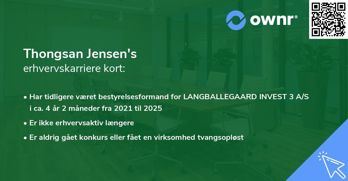 Thongsan Jensen's erhvervskarriere kort