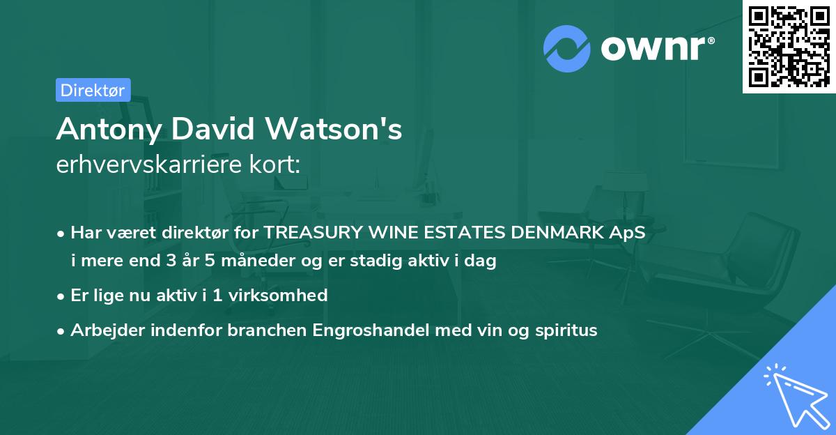 Antony David Watson's erhvervskarriere kort