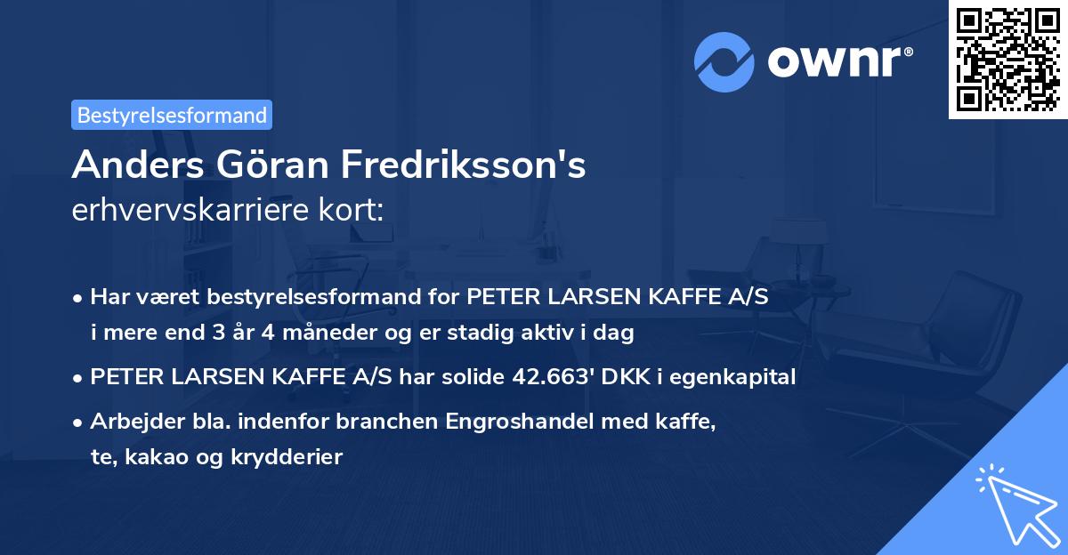 Anders Göran Fredriksson's erhvervskarriere kort