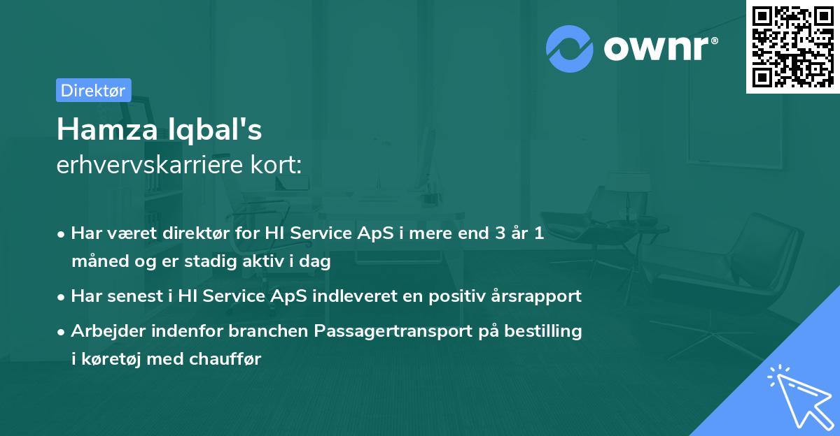 Hamza Iqbal's erhvervskarriere kort