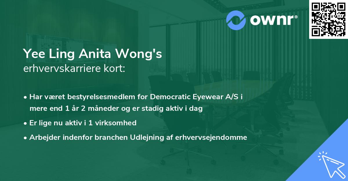 Yee Ling Anita Wong's erhvervskarriere kort