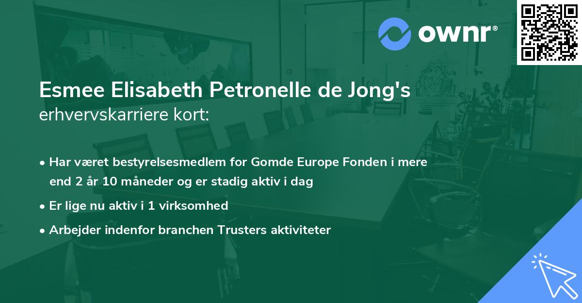 Esmee Elisabeth Petronelle de Jong's erhvervskarriere kort