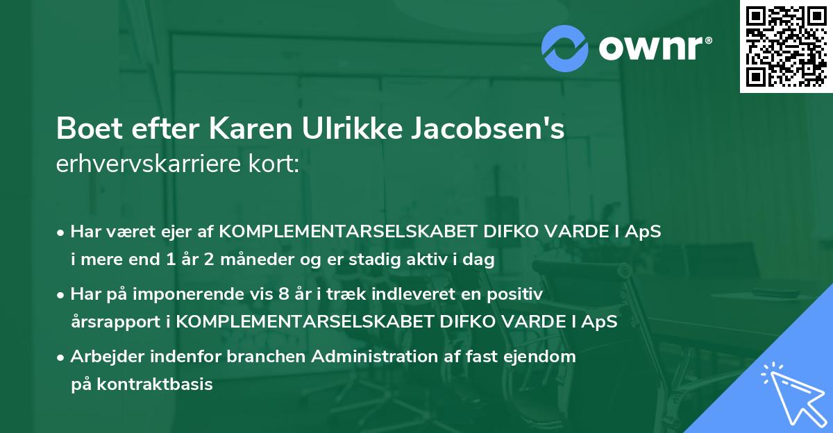 Boet efter Karen Ulrikke Jacobsen's erhvervskarriere kort