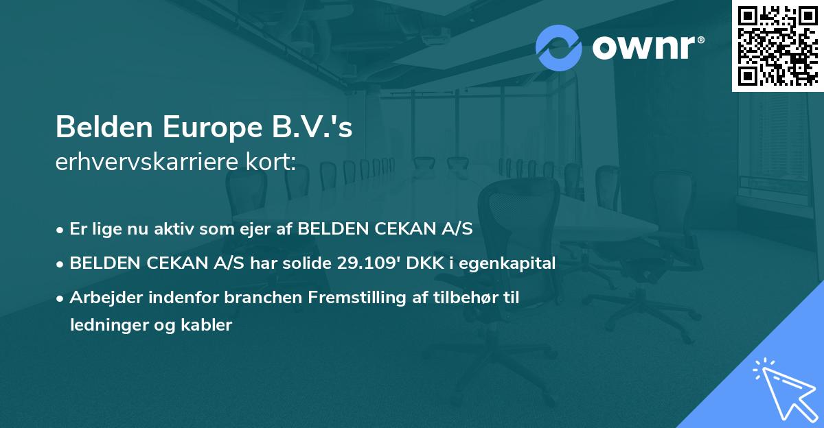 Belden Europe B.V.'s erhvervskarriere kort