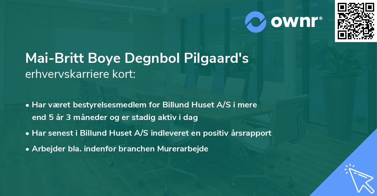 Mai-Britt Boye Degnbol Pilgaard's erhvervskarriere kort