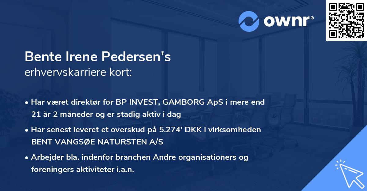 Bente Irene Pedersen's erhvervskarriere kort