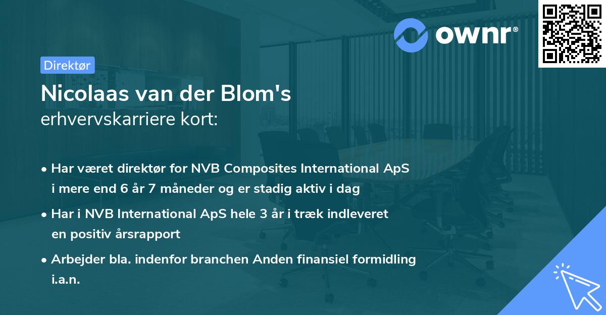 Nicolaas van der Blom's erhvervskarriere kort