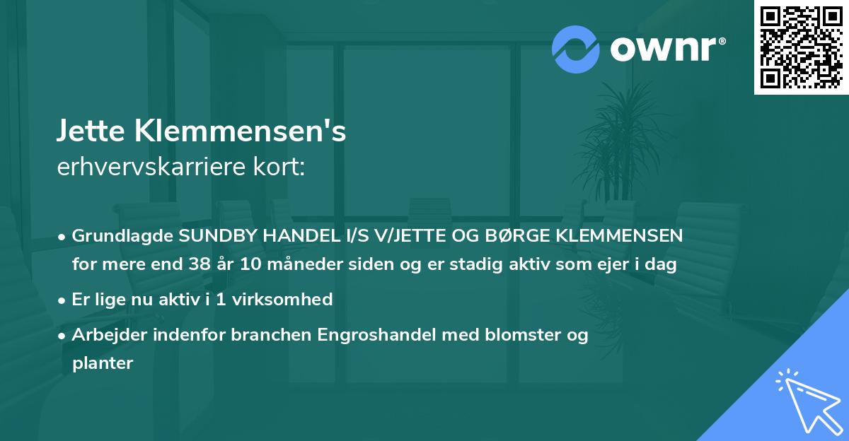 Jette Klemmensen's erhvervskarriere kort