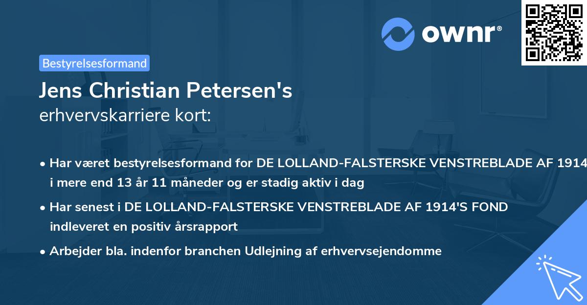 Jens Christian Petersen's erhvervskarriere kort