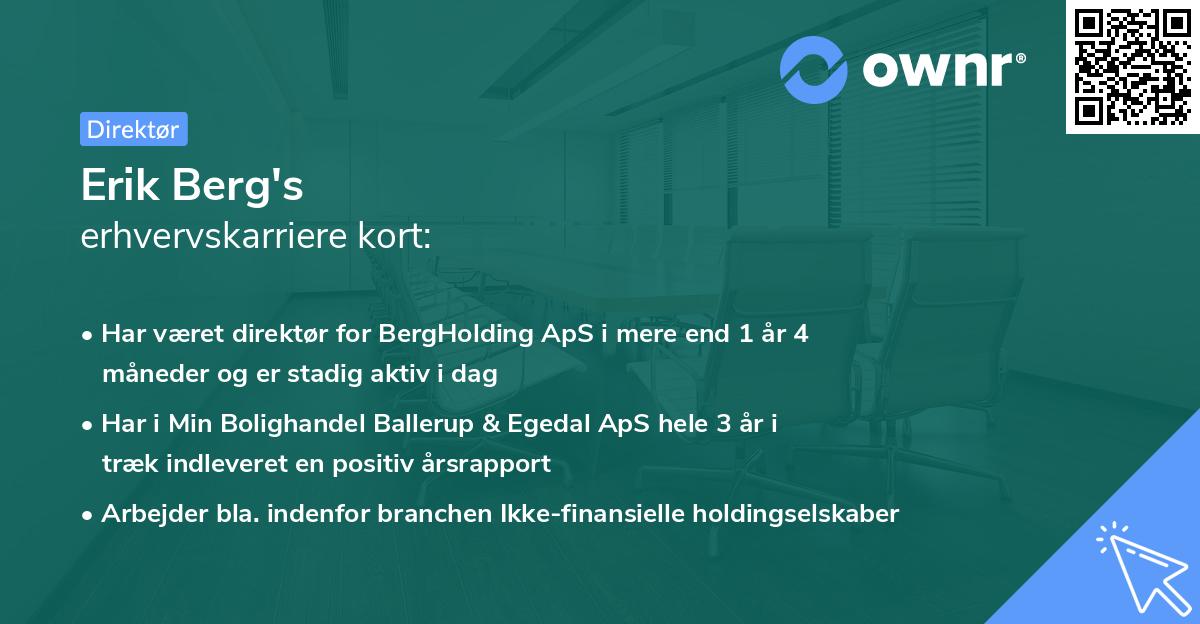 Erik Berg's erhvervskarriere kort