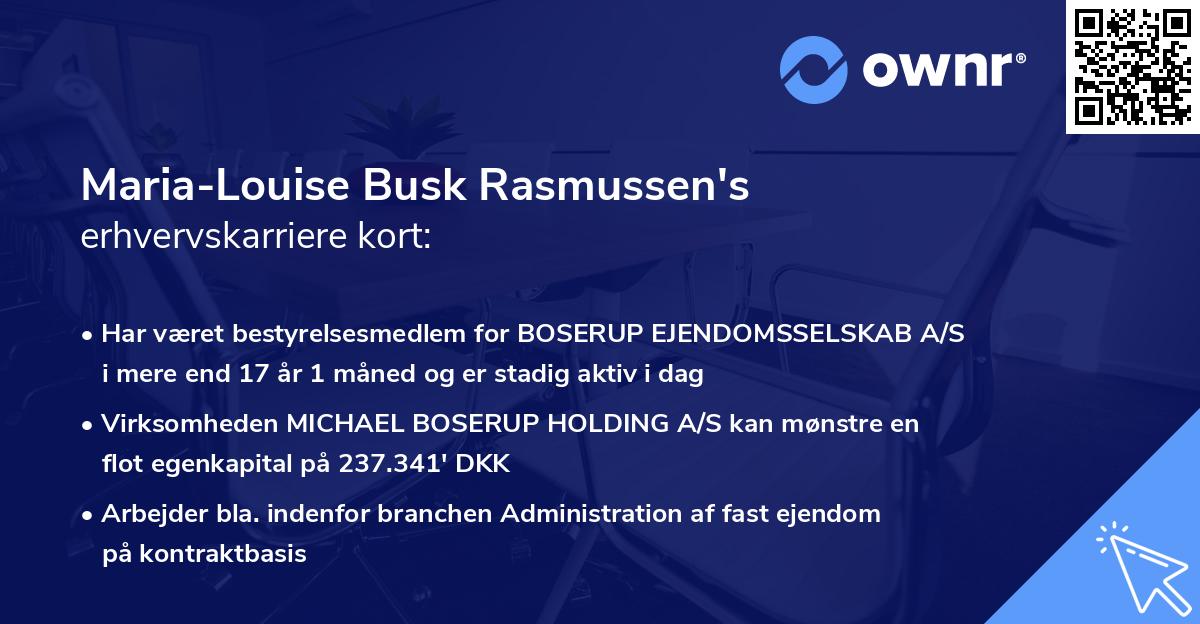 Maria-Louise Busk Rasmussen's erhvervskarriere kort