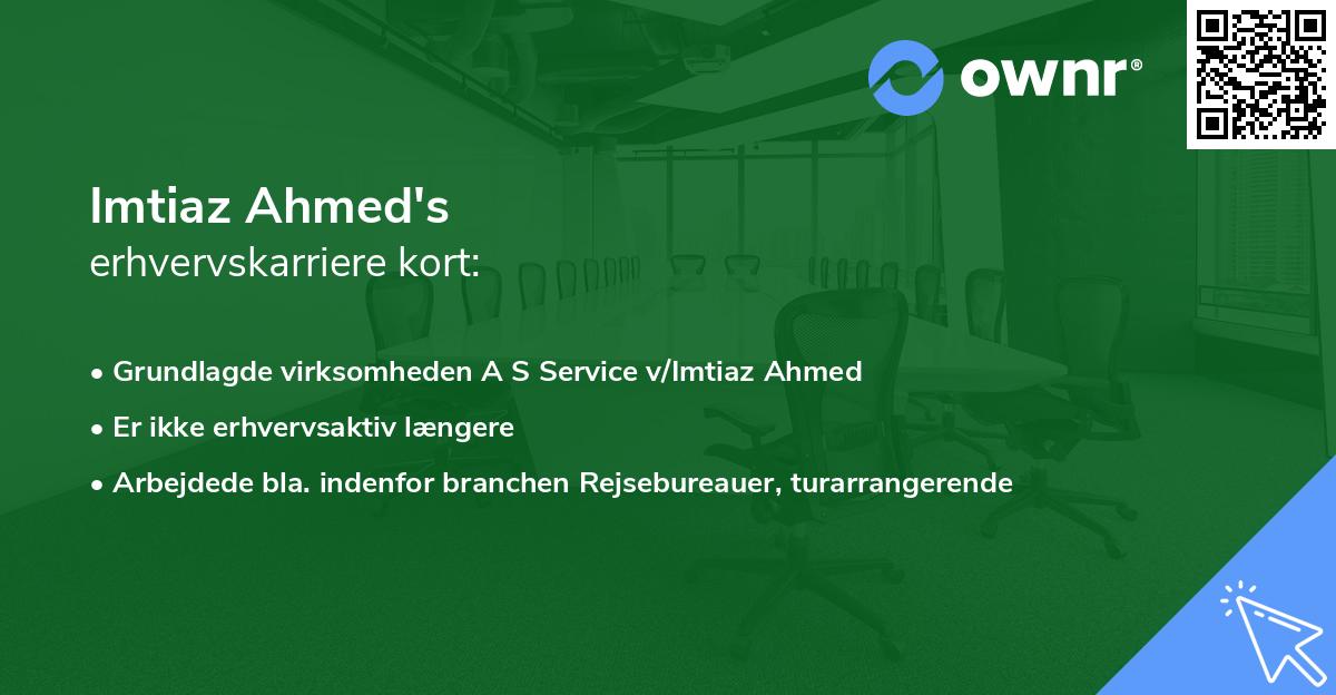 Imtiaz Ahmed's erhvervskarriere kort