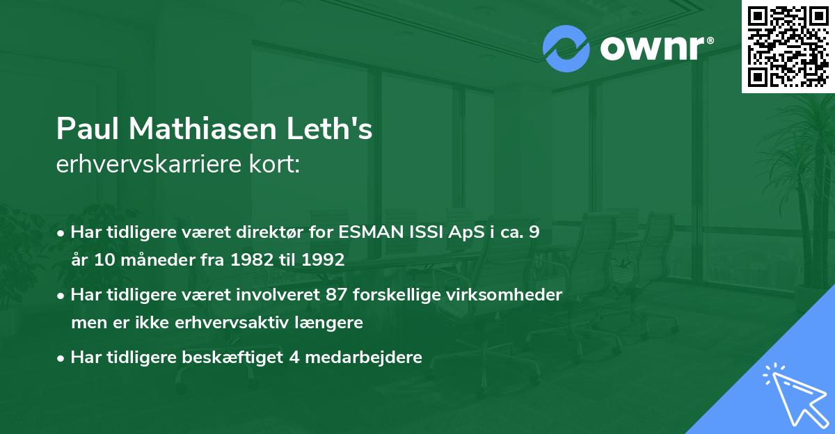 Paul Mathiasen Leth's erhvervskarriere kort