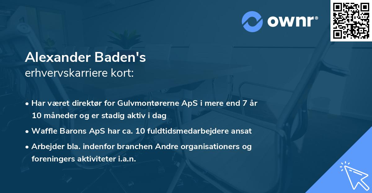 Alexander Baden's erhvervskarriere kort