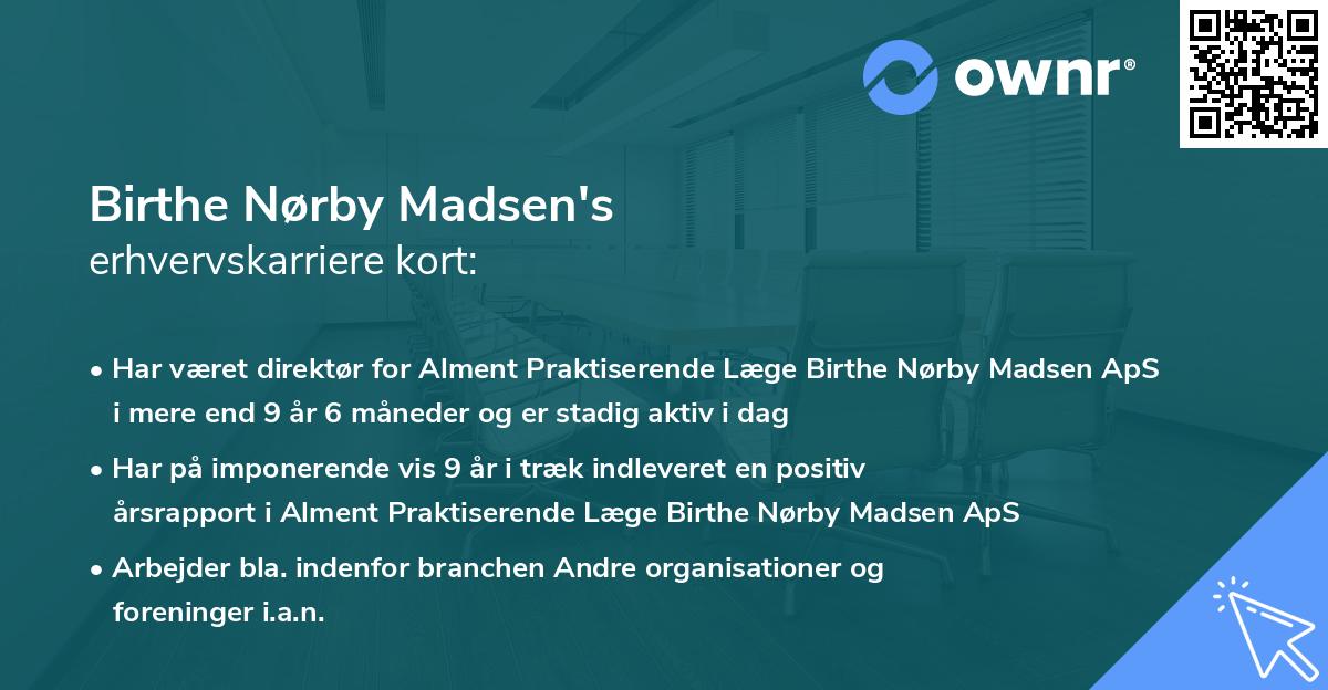 Birthe Nørby Madsen's erhvervskarriere kort