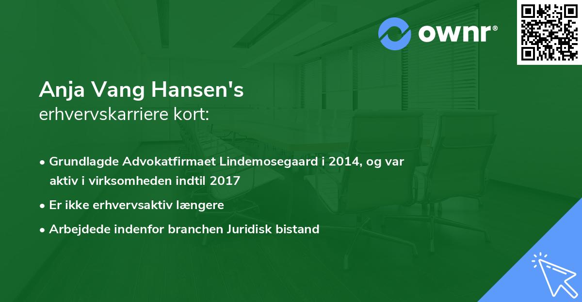 Anja Vang Hansen's erhvervskarriere kort