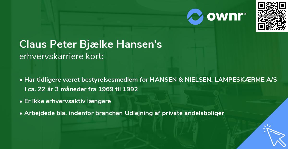 Claus Peter Bjælke Hansen's erhvervskarriere kort