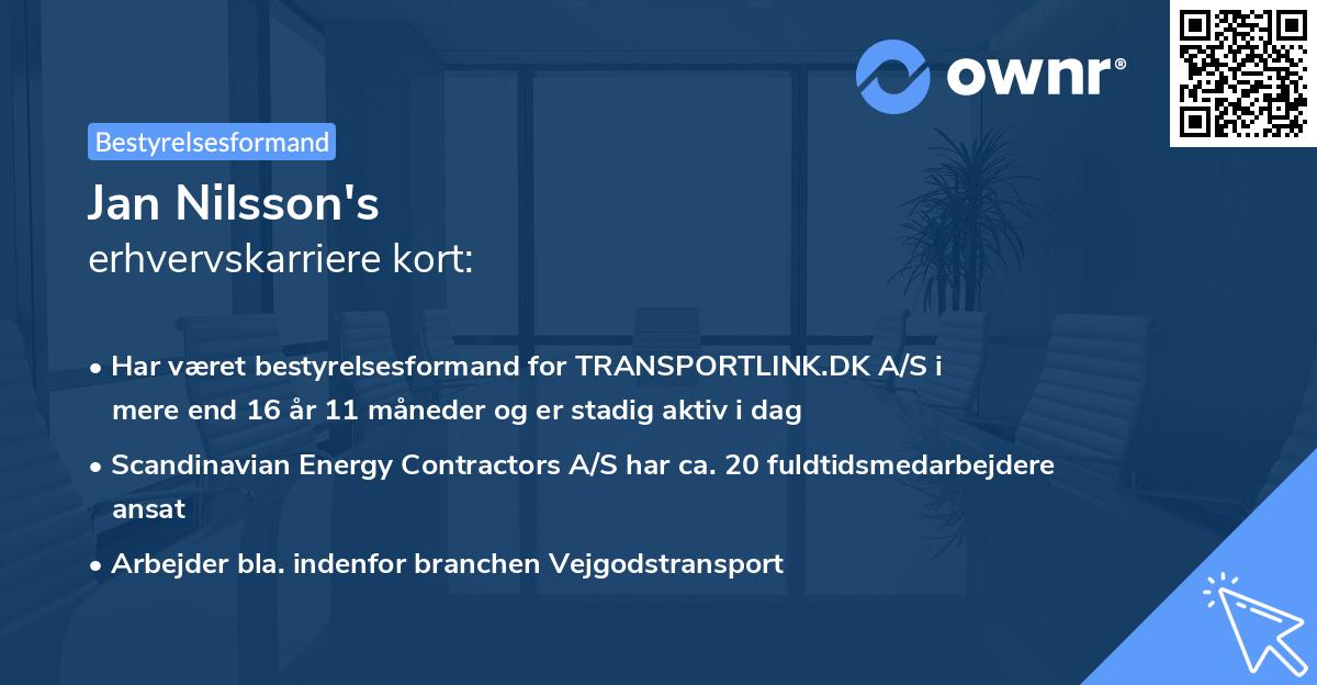 Jan Nilsson's erhvervskarriere kort