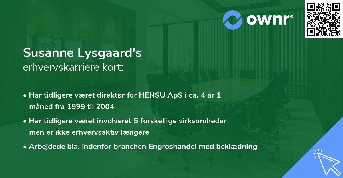 Susanne Lysgaard's erhvervskarriere kort