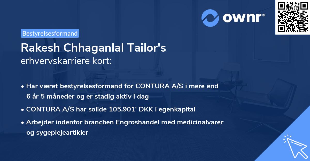 Rakesh Chhaganlal Tailor's erhvervskarriere kort