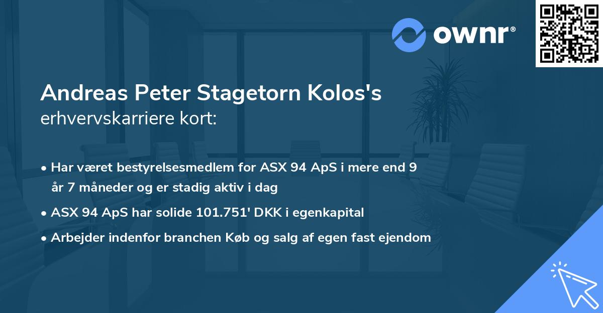 Andreas Peter Stagetorn Kolos's erhvervskarriere kort