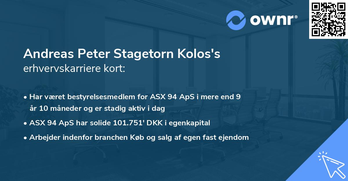 Andreas Peter Stagetorn Kolos's erhvervskarriere kort