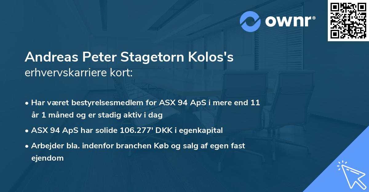Andreas Peter Stagetorn Kolos's erhvervskarriere kort