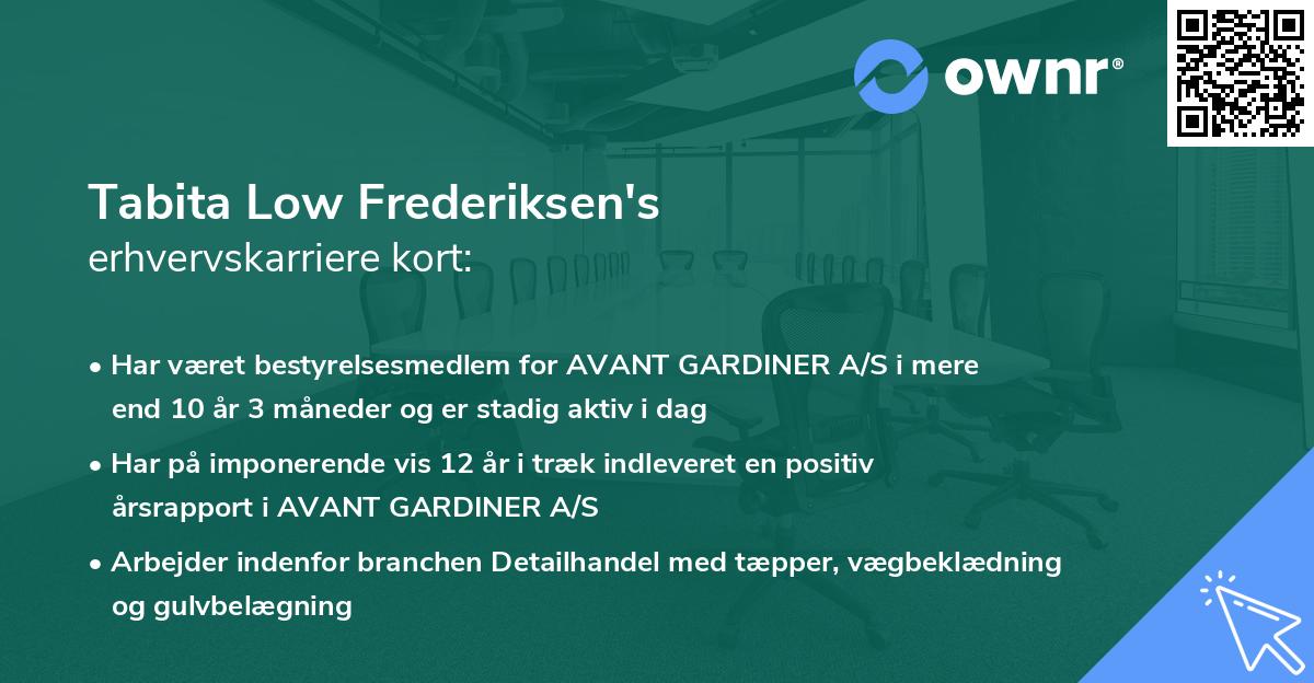 Tabita Low Frederiksen's erhvervskarriere kort