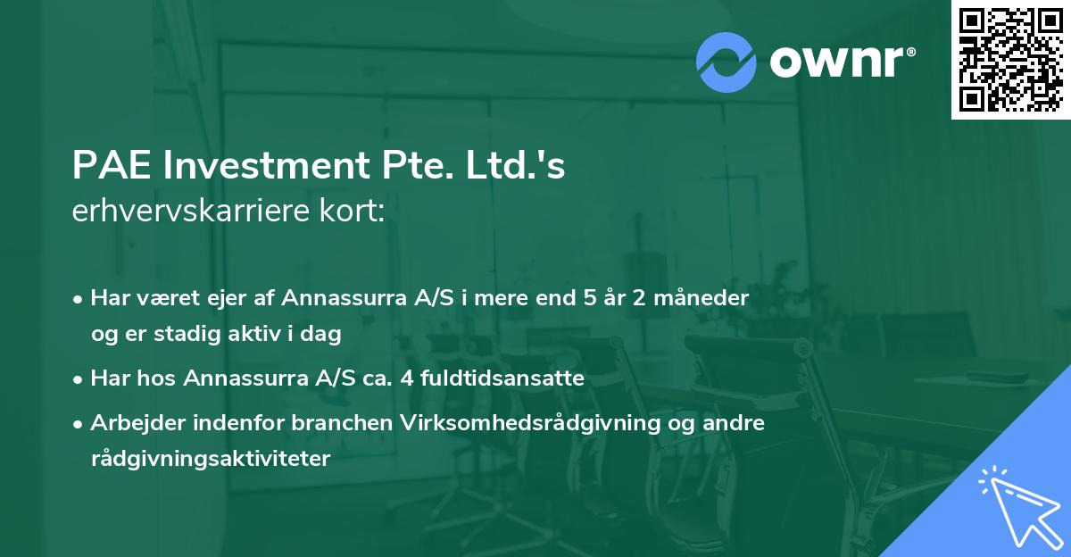 PAE Investment Pte. Ltd.'s erhvervskarriere kort