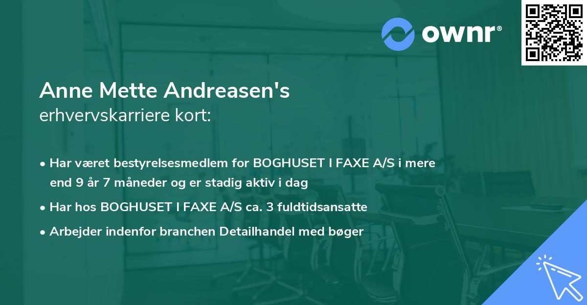 Anne Mette Andreasen's erhvervskarriere kort