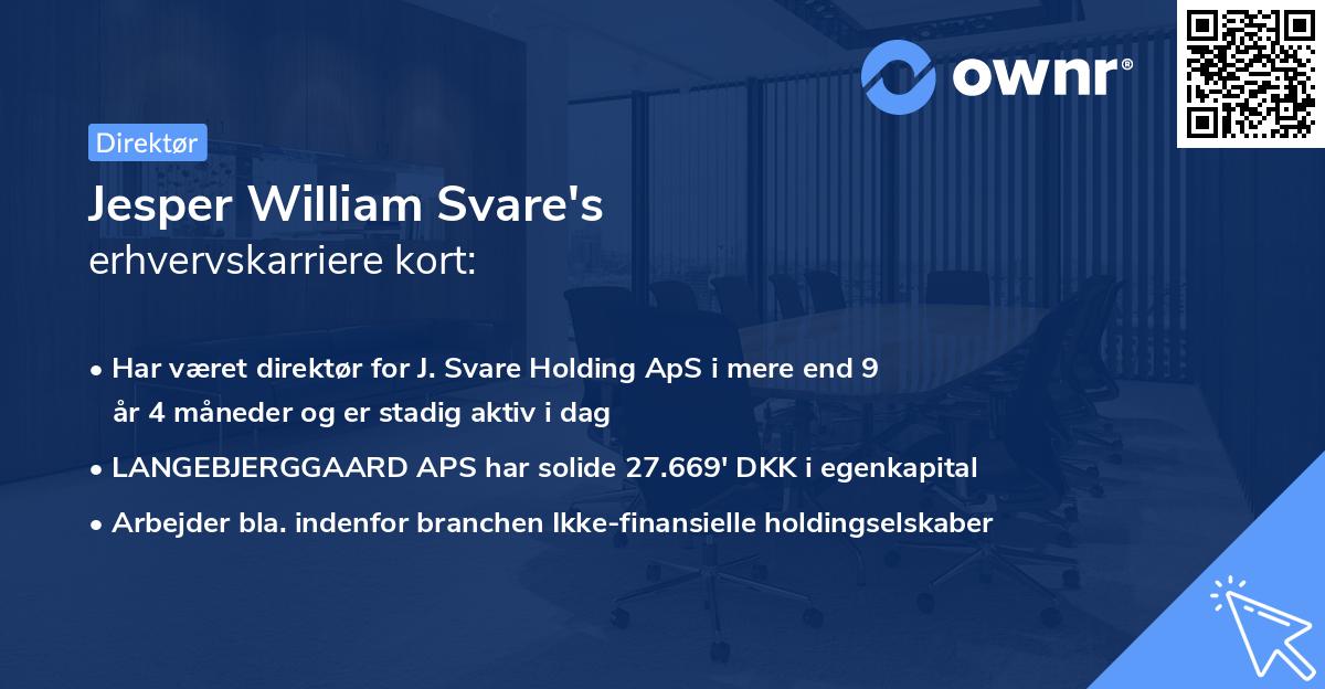 Jesper William Svare's erhvervskarriere kort