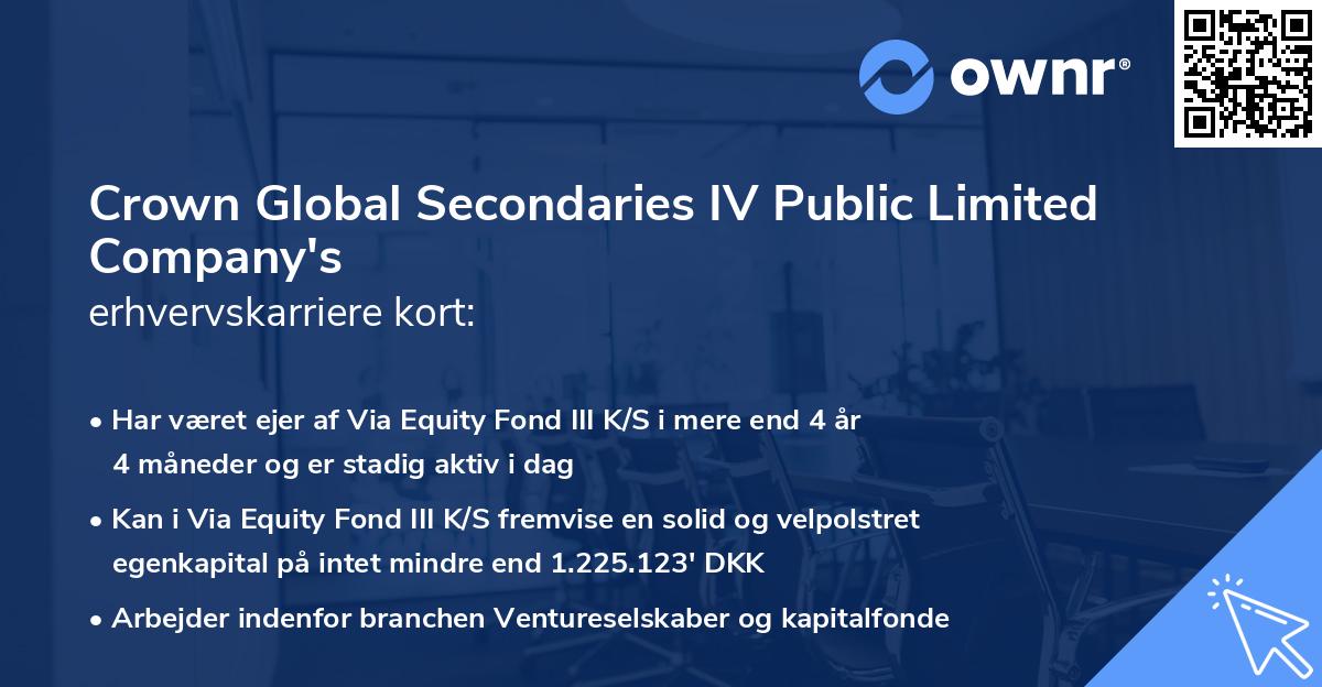 Crown Global Secondaries IV Public Limited Company's erhvervskarriere kort