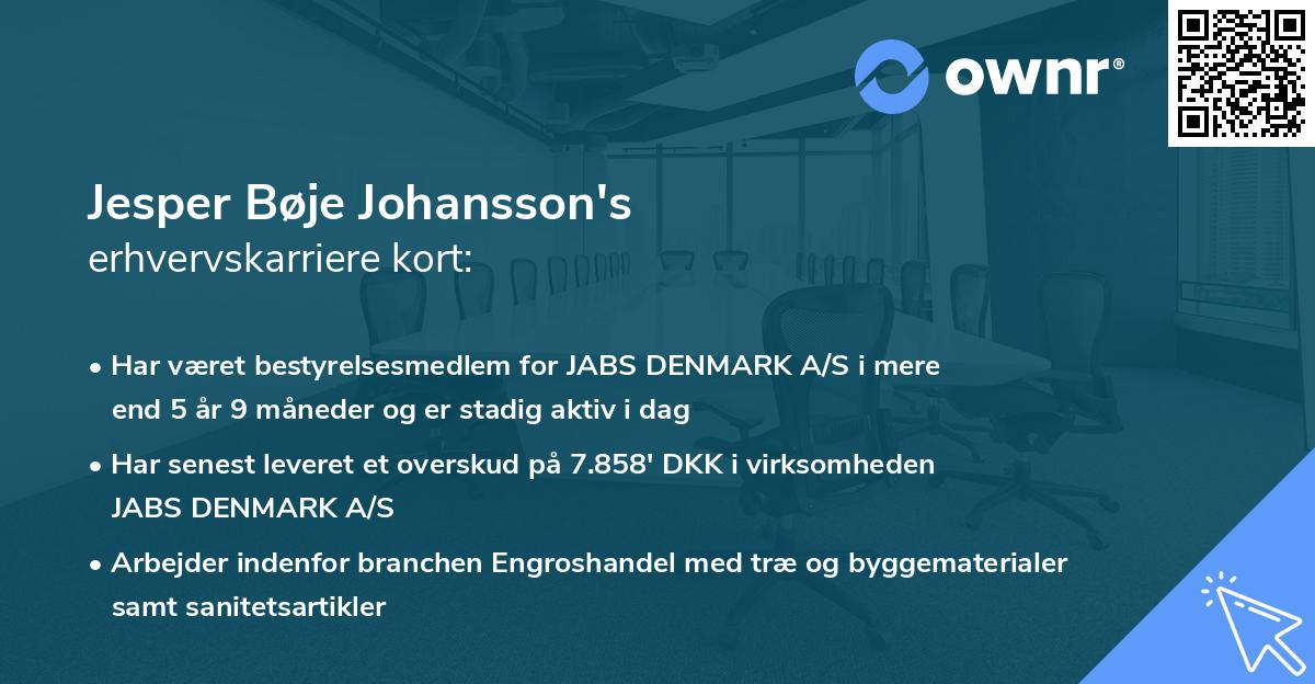 Jesper Bøje Johansson's erhvervskarriere kort