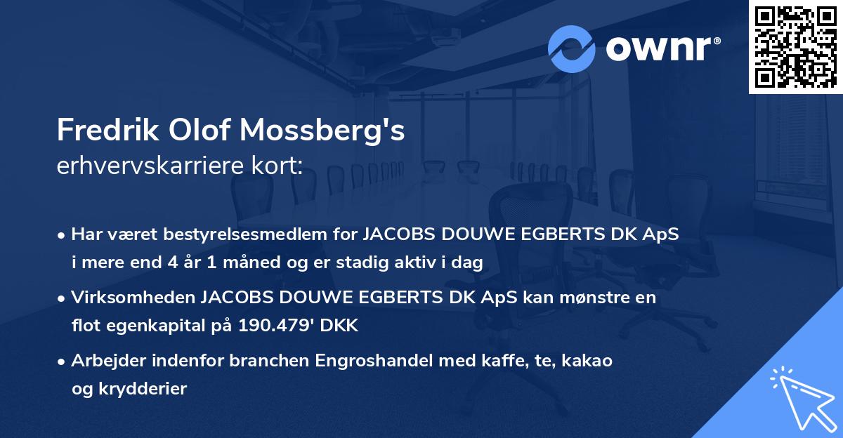 Fredrik Olof Mossberg's erhvervskarriere kort