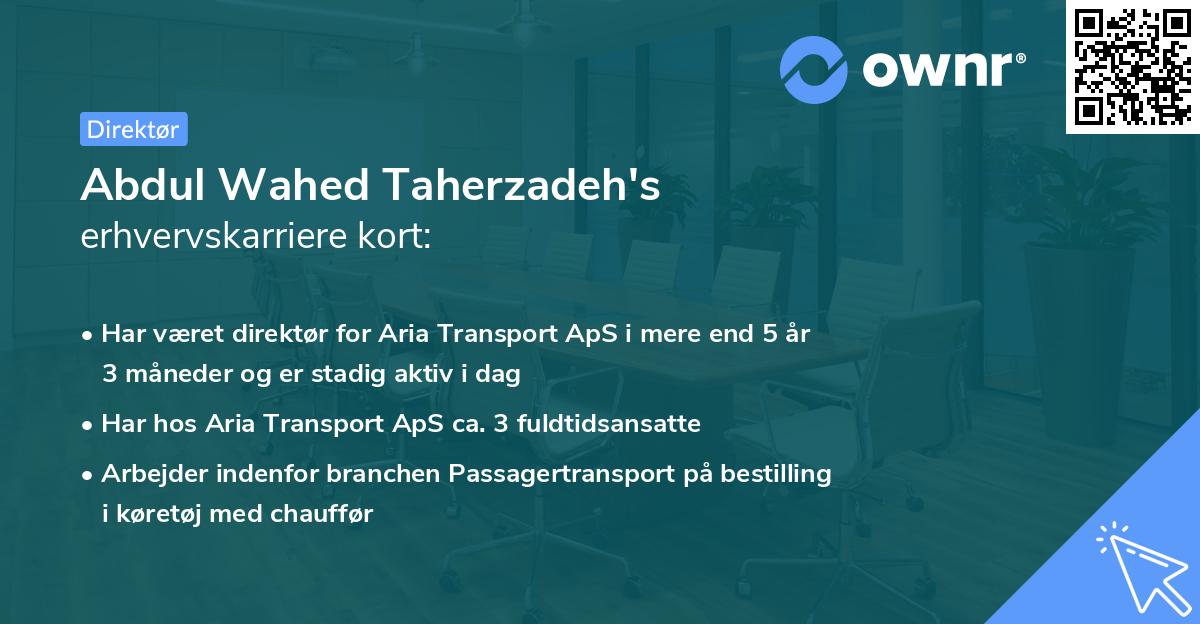 Abdul Wahed Taherzadeh's erhvervskarriere kort