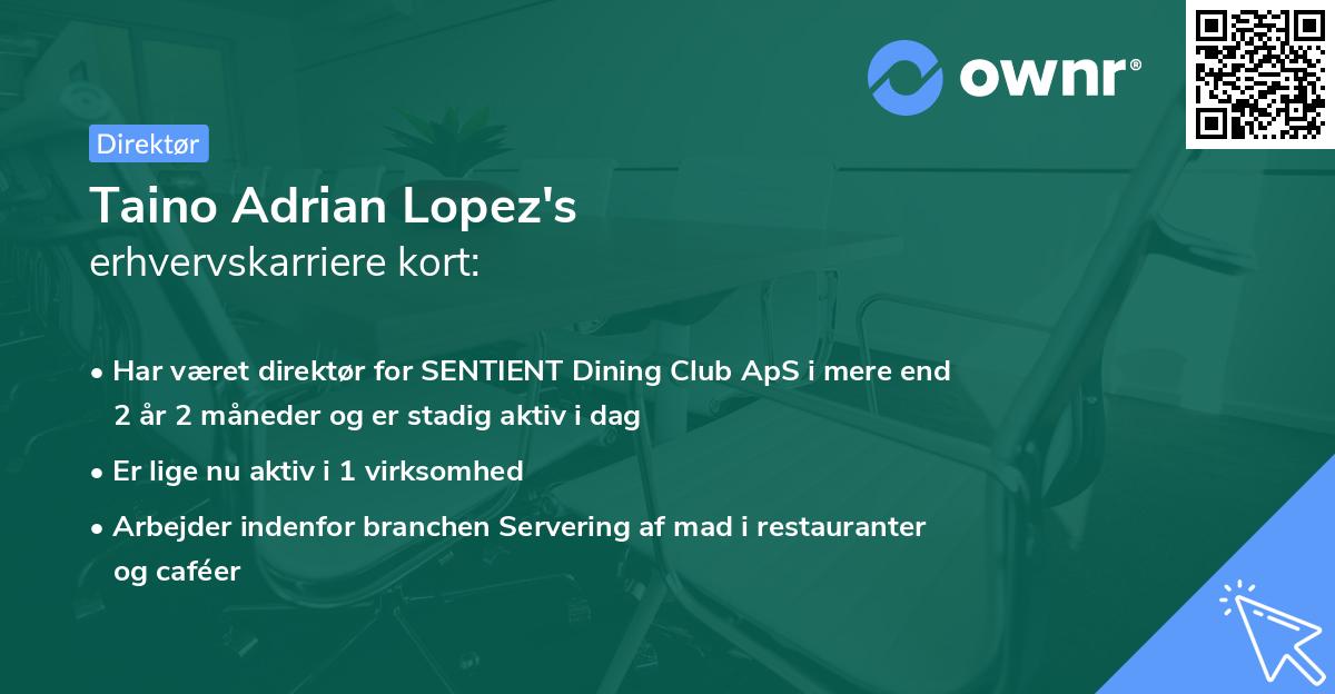 Taino Adrian Lopez's erhvervskarriere kort