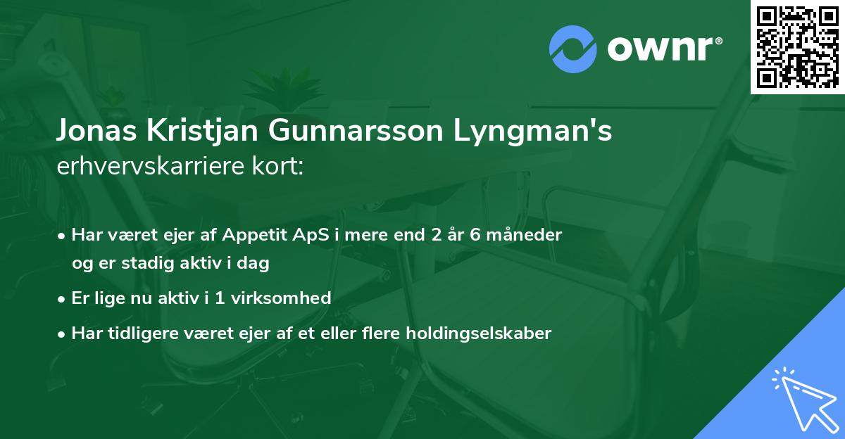 Jonas Kristjan Gunnarsson Lyngman's erhvervskarriere kort