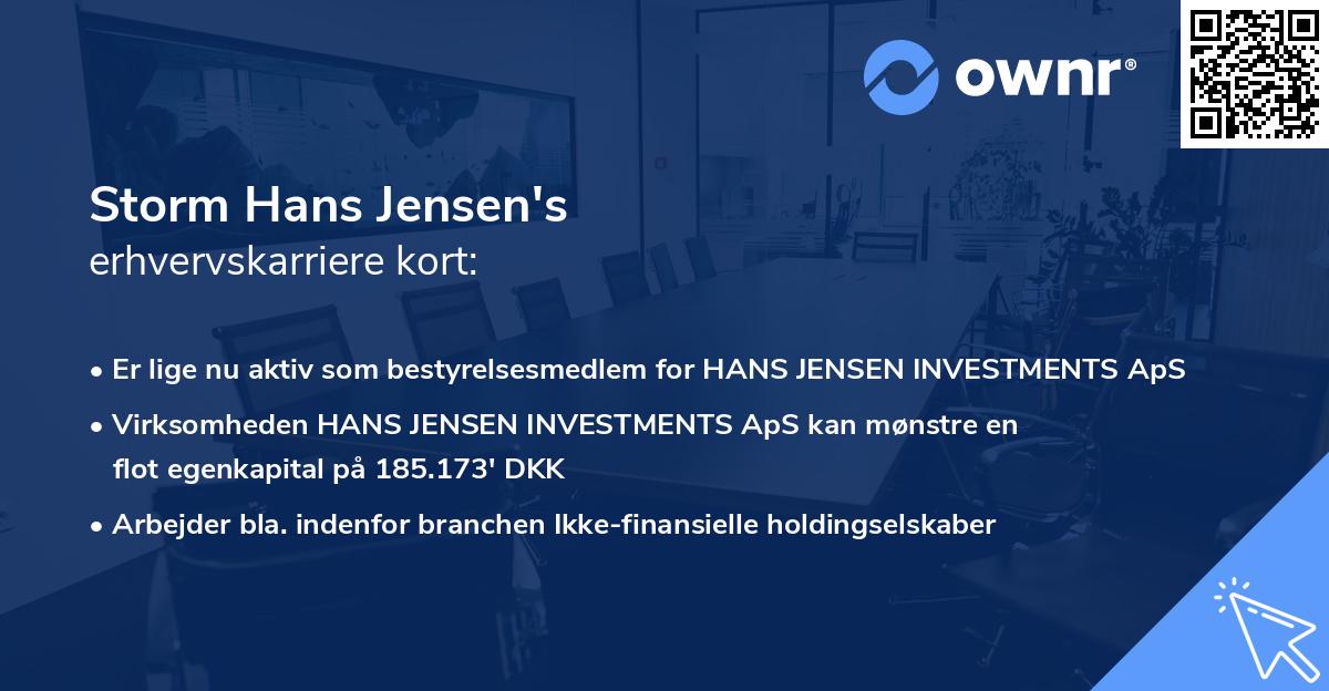 Storm Hans Jensen's erhvervskarriere kort