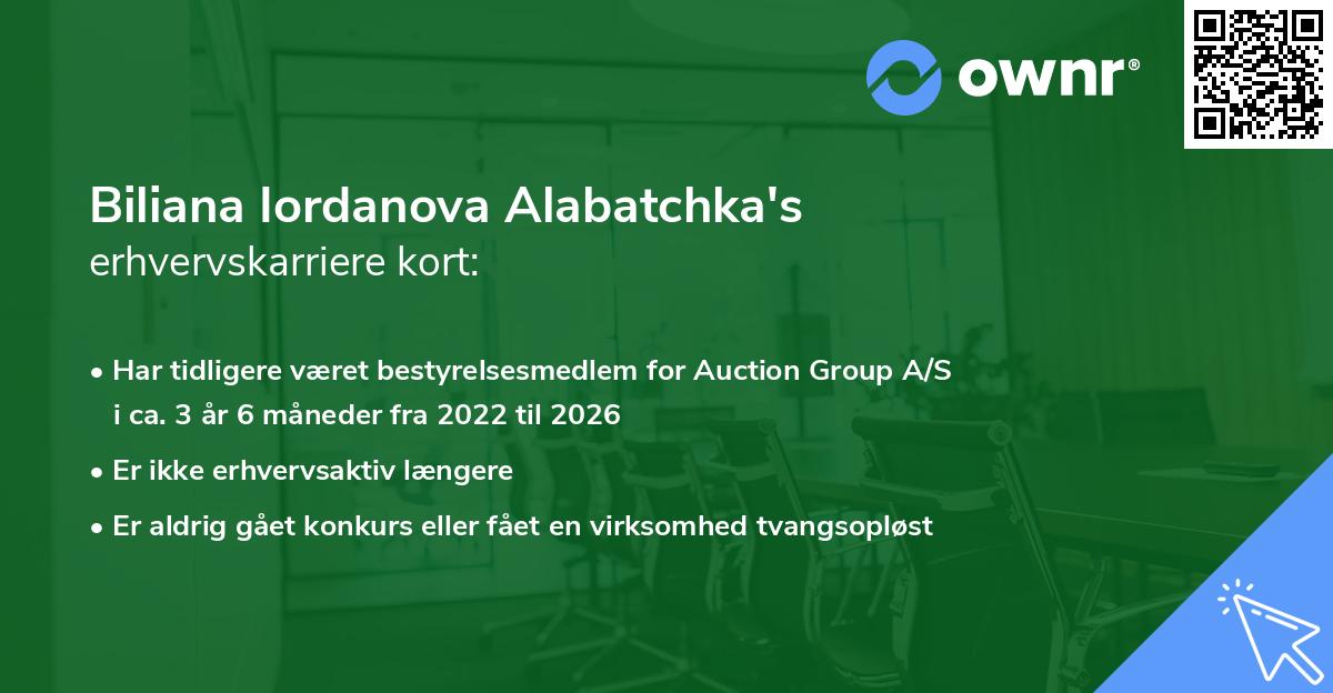 Biliana Iordanova Alabatchka's erhvervskarriere kort