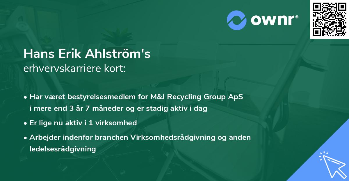 Hans Erik Ahlström's erhvervskarriere kort