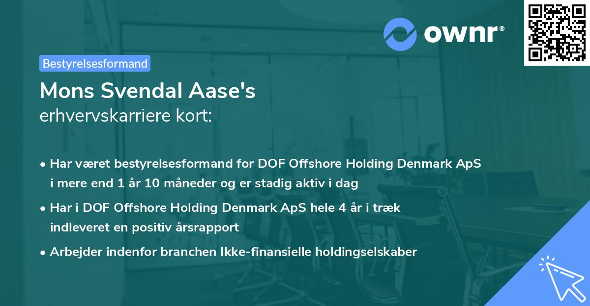 Mons Svendal Aase's erhvervskarriere kort