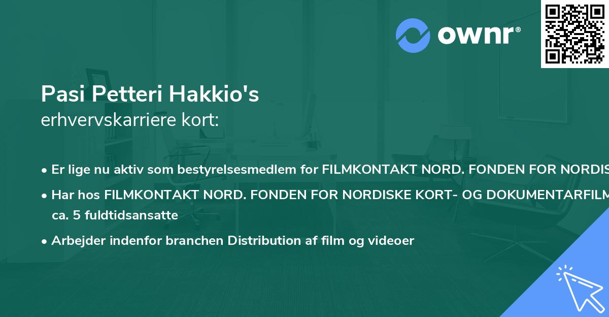 Pasi Petteri Hakkio's erhvervskarriere kort