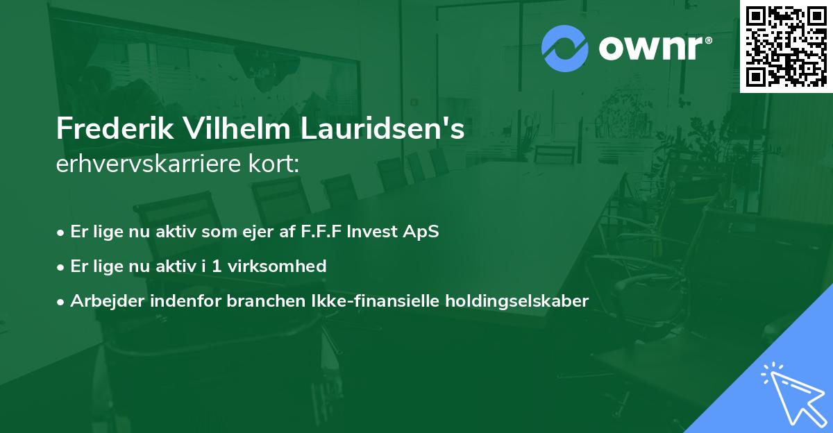Frederik Vilhelm Lauridsen's erhvervskarriere kort