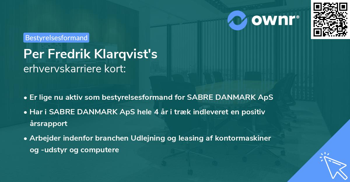 Per Fredrik Klarqvist's erhvervskarriere kort
